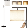 SUNMORY Iron Modern Standing Lamp, Gold Floor Lamp for Living Room, with Rotary Switch, Hanging Shade and 3 Color Temperatures 9W Bulb for Bedroom, Study Room, Office